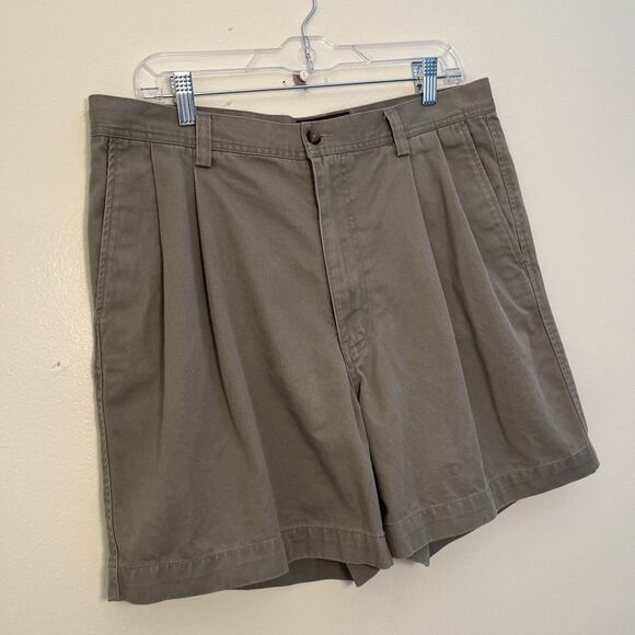 Eddie Bauer Cotton Pleated Twill Chino Shorts, Safari Gray- 35” Waist - Picture 3 of 9